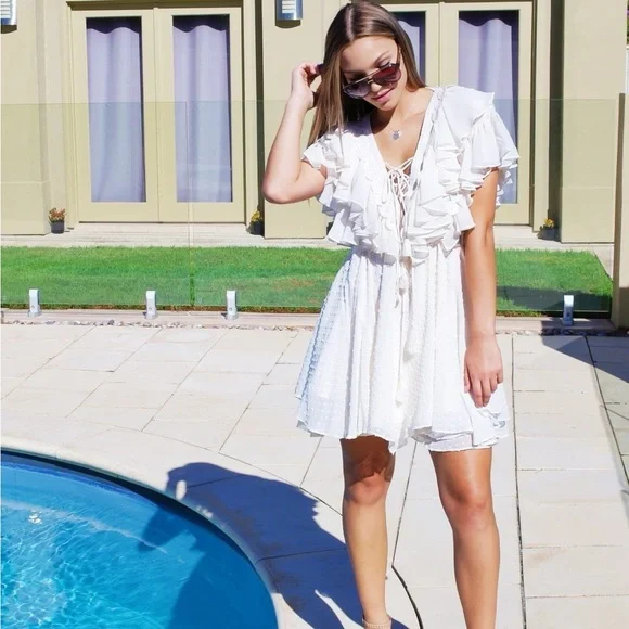 STELLA RUFFLE DRAWSTRING MINI DRESS
NWOT - Picture 5 of 8